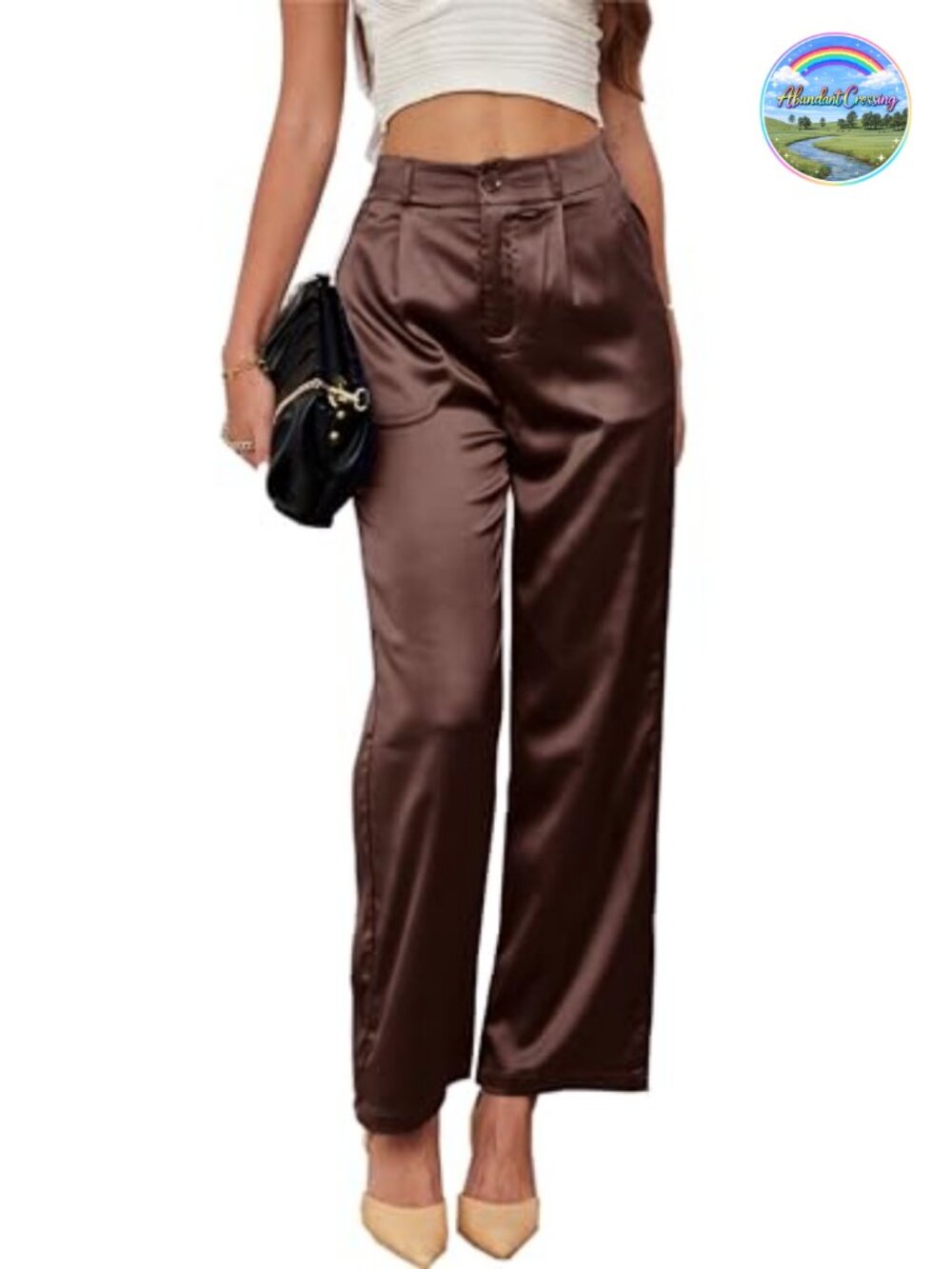 Wide Leg Satin Pants High Rise Pleated Women's Trousers